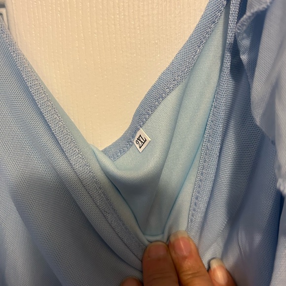 Ekaliy Women👱🏽‍♀️Blue Bodycon Sleeveless Mesh Sexy Club Mini Dress👗Sz 2XL - Picture 4 of 10